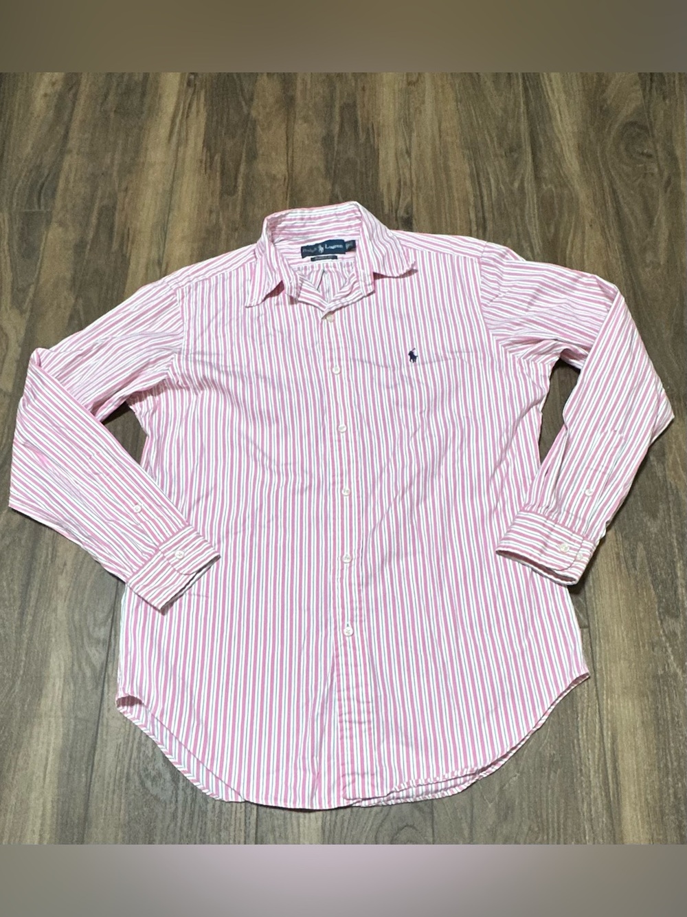 Polo Ralph Lauren Shirt Mens 15-32/33 Pink White Stripe Long Sleeve Classic Fit